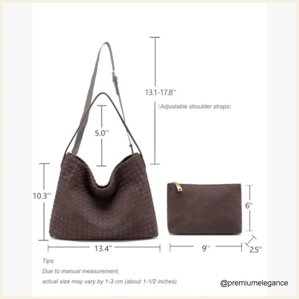 Faux Suede Hobo Bag with Adjustable Strap and Clutch, 13.4x10.3 Inches